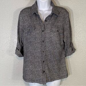 J. McLaughlin Black & White Print Button Down Blouse – Size M